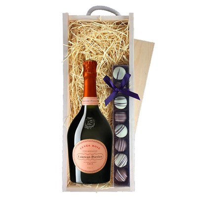 Laurent Perrier Rose Champagne 75cl & Truffles, Wooden Box